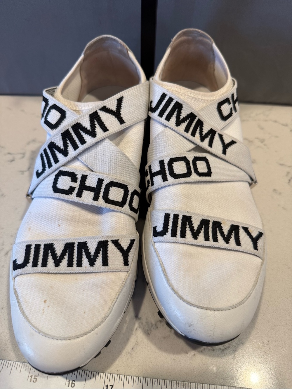 Jimmy Choo White Canvas Kids Logo Strap Sneakers